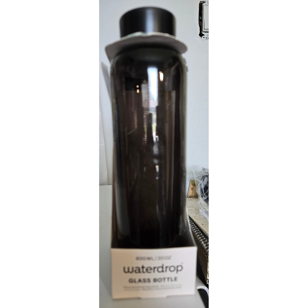 Waterdrop 20oz 600ml Borosilicate Glass Water Bottle Smoked Black Thermo Sleeve